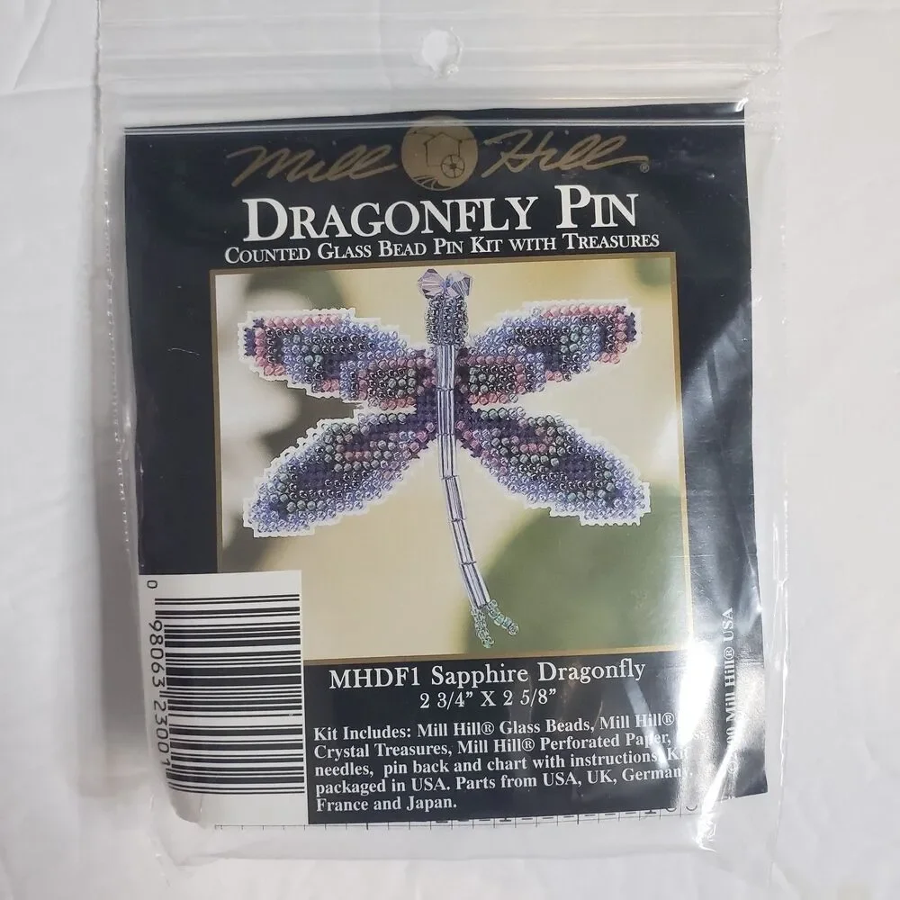 MILL HILL Dragonfly Pin Sapphire Dragonfly Counted Glass Bead Cross Stitch Kit